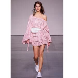 Zimmermann sunny skater linen shirt dress pink floral Sz Small coastal festival